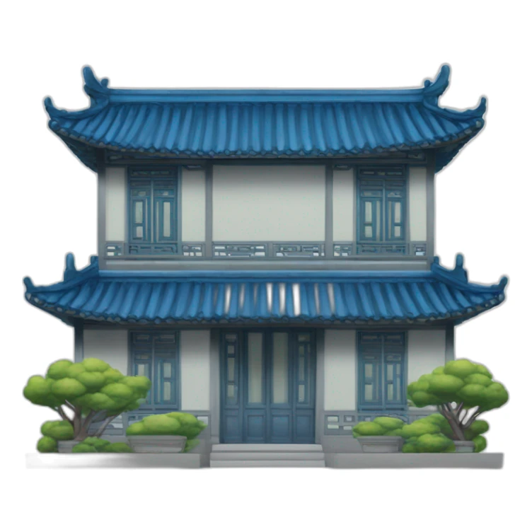the facade of a medium-sized Chinese-style house with a blue roof sticker