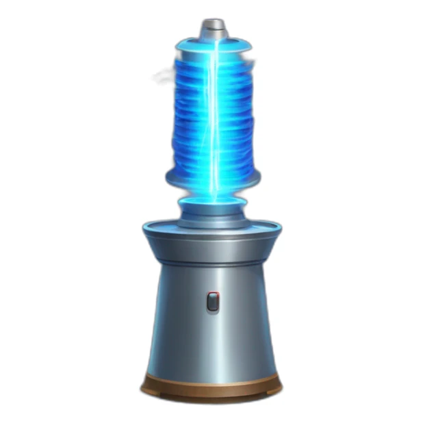Tesla coil with blue electricity sparks from the prestige sticker