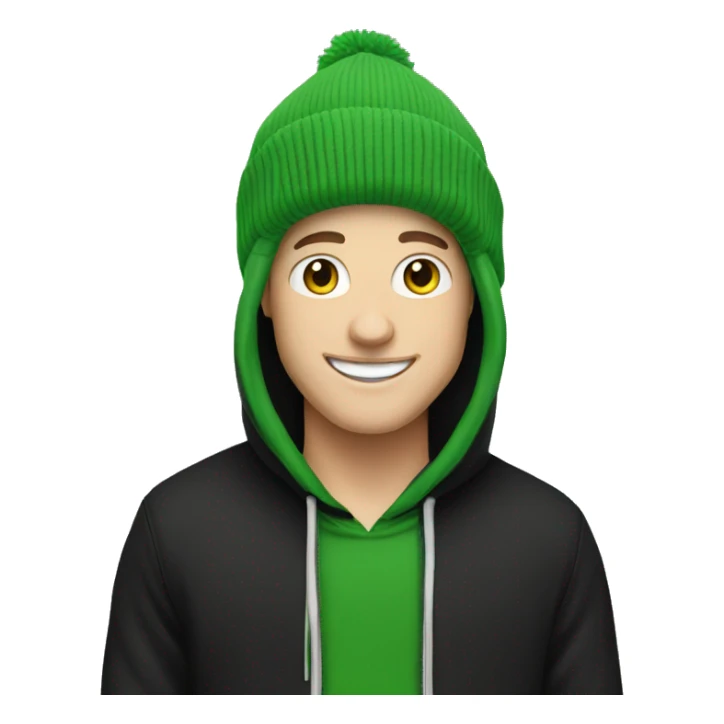 happy white skater dude green beanie black hoodie sticker