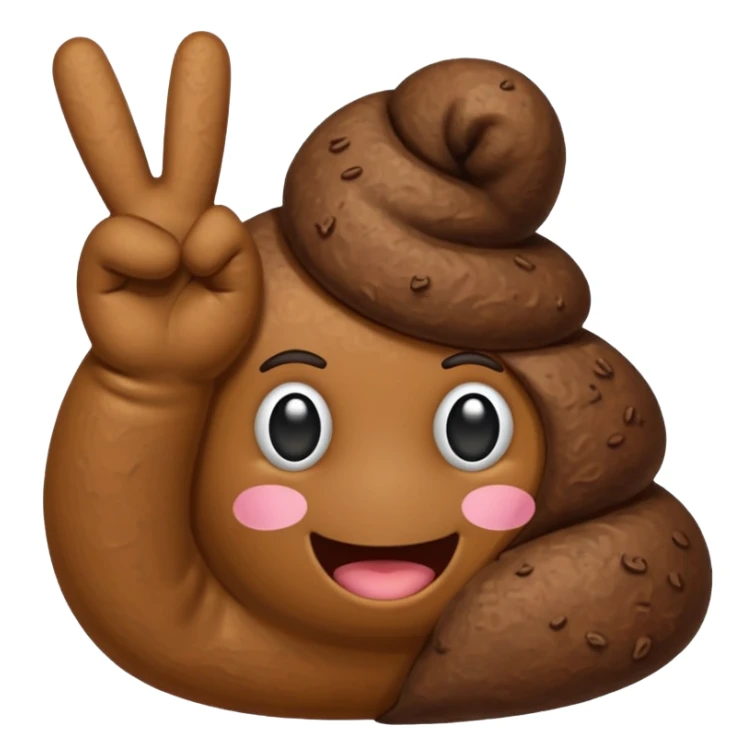 A peace sign on a  poop emoji sticker