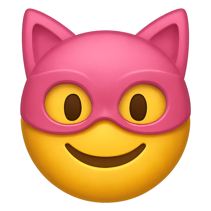 yellow face with pink cat mask emoji, digital illustration sticker