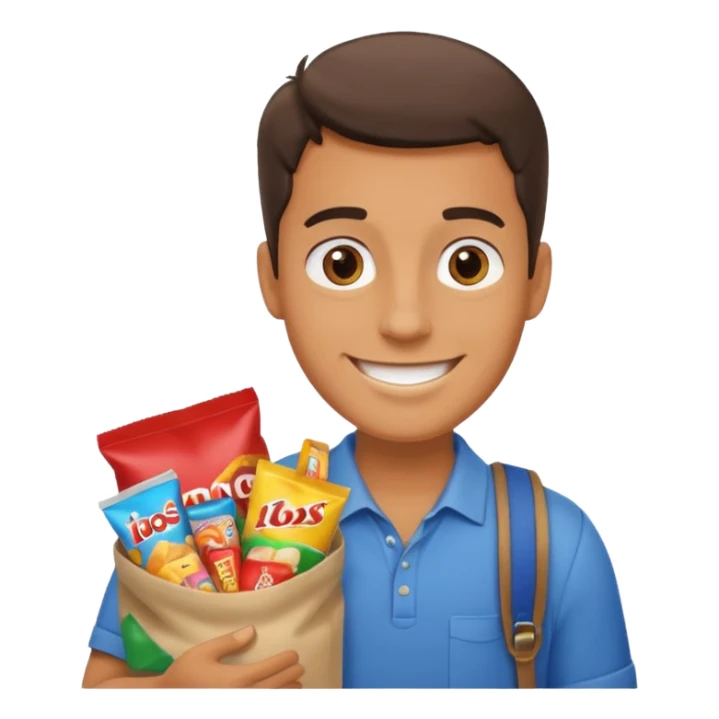 A guy with a bag full of snacks sticker