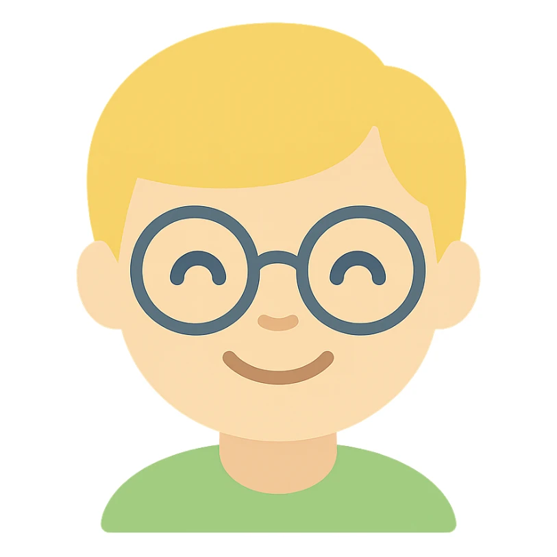 smiling blonde boy with round glasses icon sticker