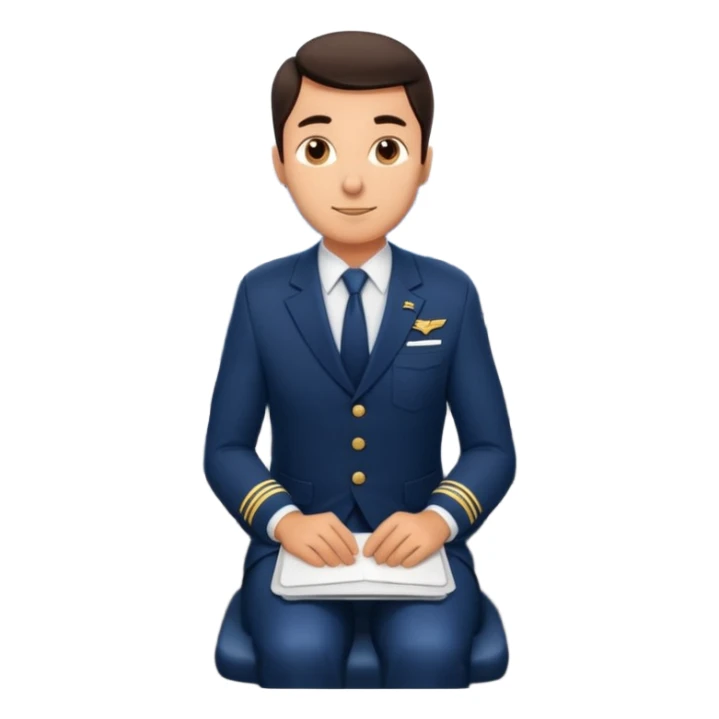A  male courteous flight attendant checking seat rows with a polite, attentive posture. sticker