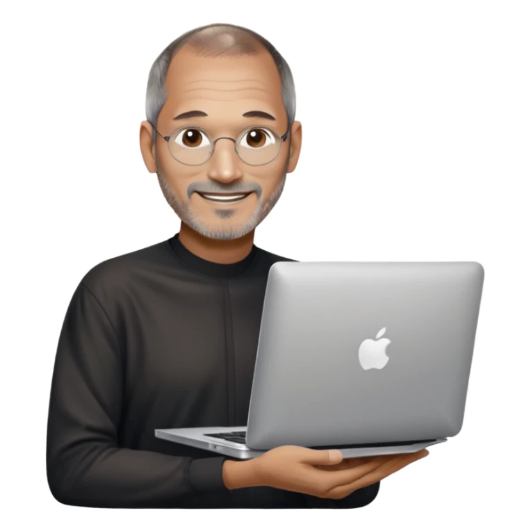 Steve Jobs holding a MacBook happy sticker