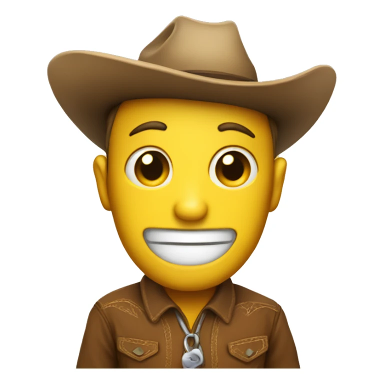 A yellow apple face emoji, but a cuter cowboy sticker