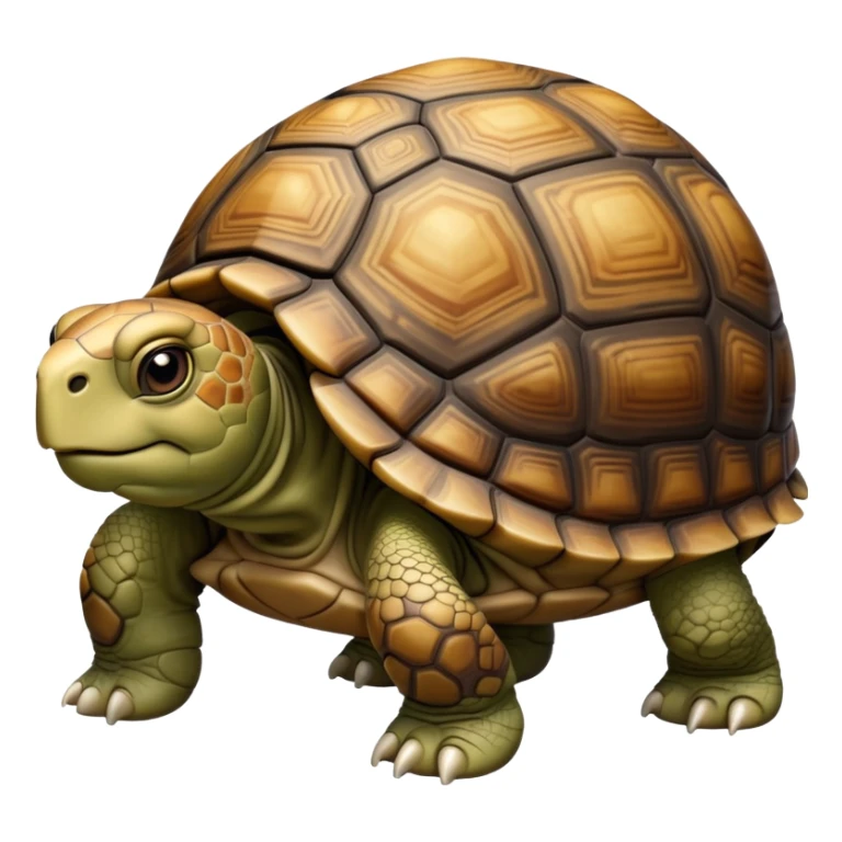 cinematic-tortoise-realistic-full-body-walking-emoji,-sturdy-domed-shell-in-rich-earthy-tones,-thick-scaled-legs-moving-slowly-but-deliberately,-wrinkled-wise-face-peering-ahead-with-calm-determination,-large cute eyes-reflecting-centuries of wisdom sticker