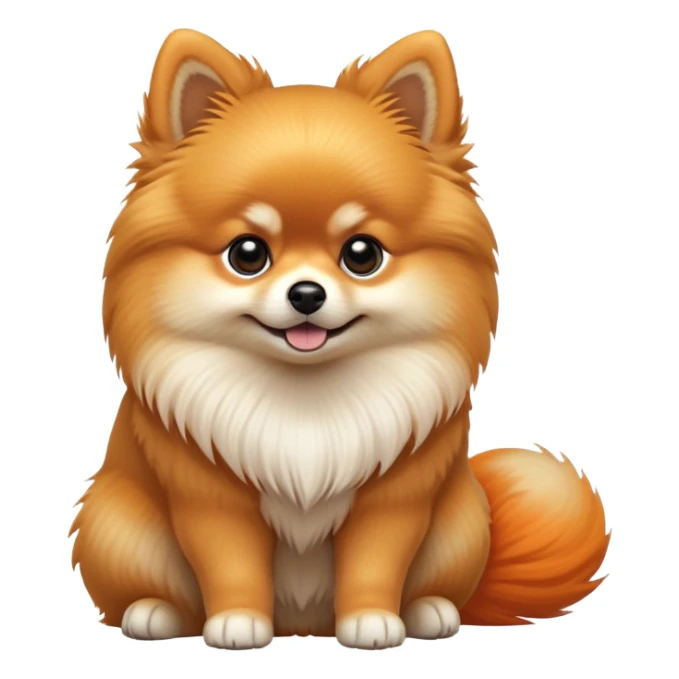 cinematic-[pomeranian]-realistic-full-body-sitting-emoji,-tail-resting-loosely-beside-its-paws,-head-tilted-dramatically, -fluffy-[orange]-fur,-simplified-yet-realistic-focused-features,-highly-detailed,-glowing-with-an-almost-sarcastic-glow sticker