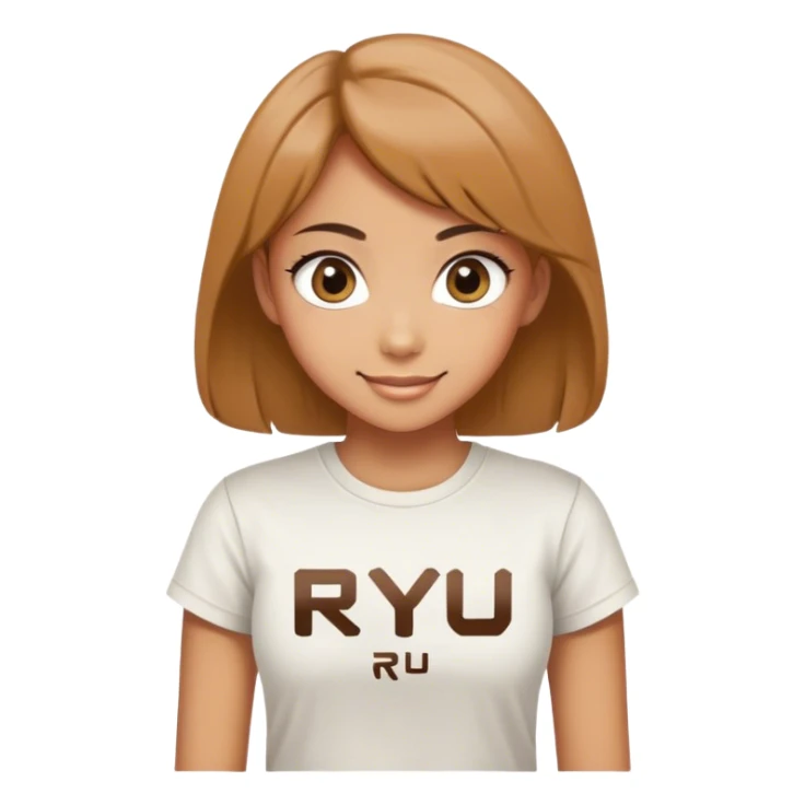 Beautiful girl smilling with big eyes and "ryu" written on tshirt sticker