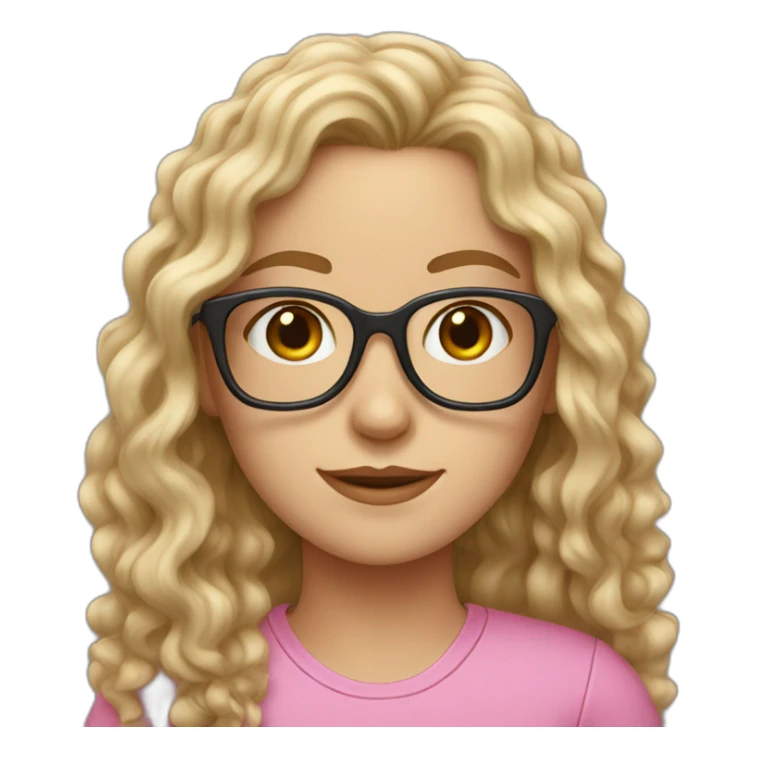 white girl with long curly hair and glasses in pink shirt sticker