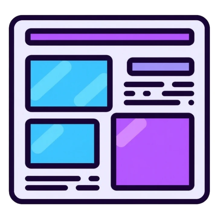 newspaper with headlines and neon glow effect, blue neon glow on top left, purple neon glow on bottom right sticker