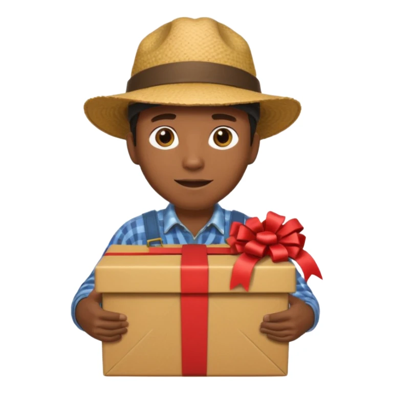 Black guy with a farmer hat coming out of a present box sticker