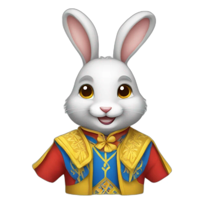smiling rabbit dressed in a costume with colors inspired by the Ukrainian flag sticker