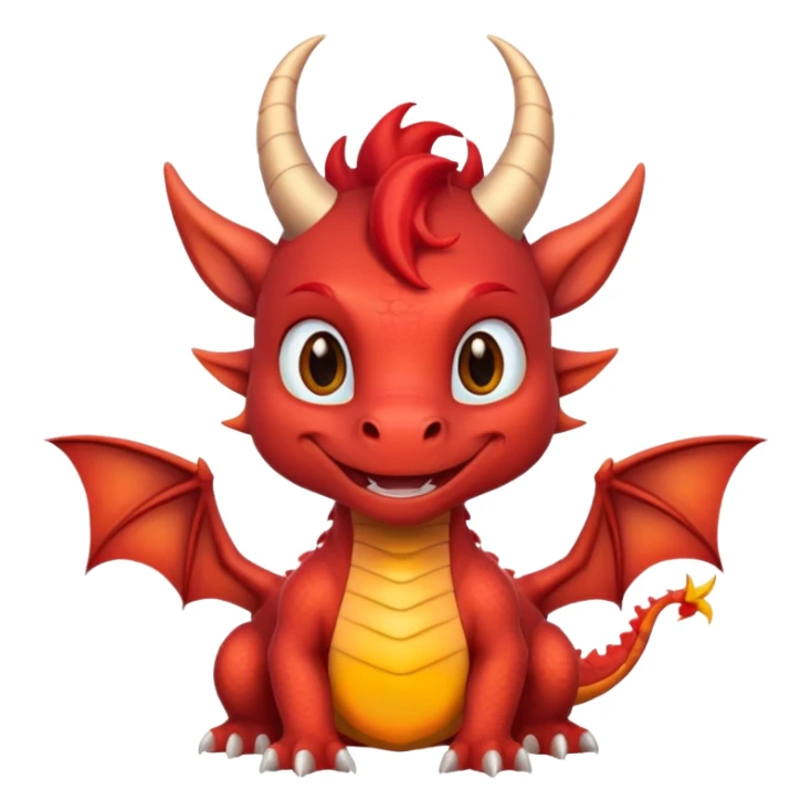 Cute Red dragon smile. Two horns, two pointed ears, no wings. Brown mane hair. sticker