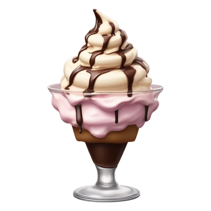Realistic, detailed rococo ice cream sundae, beige and pink sticker