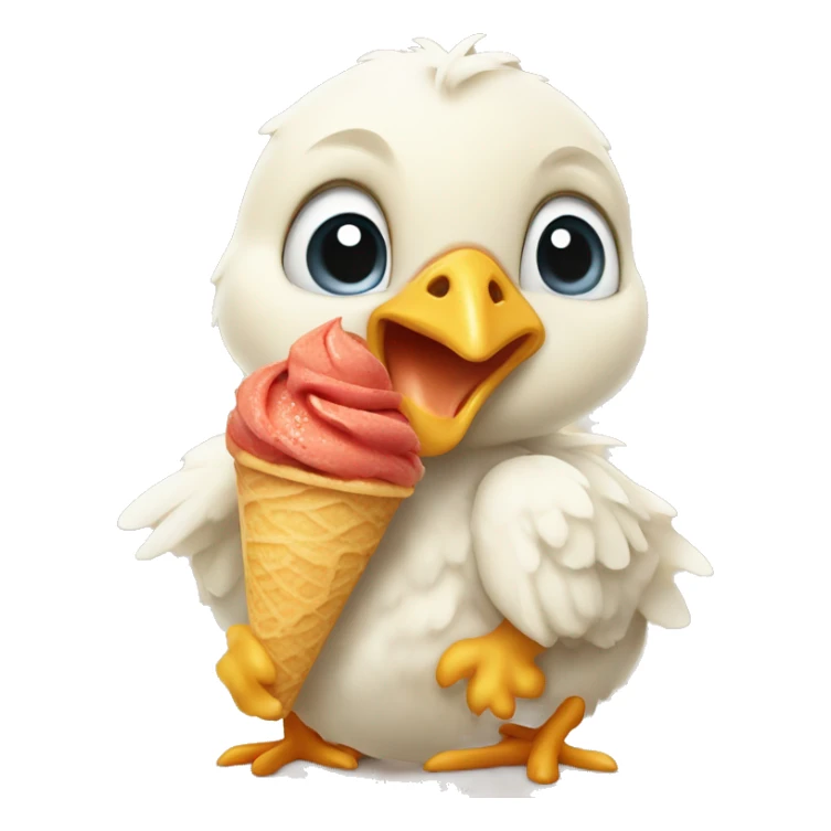 Baby chicken eating ice cream with pancakes sticker