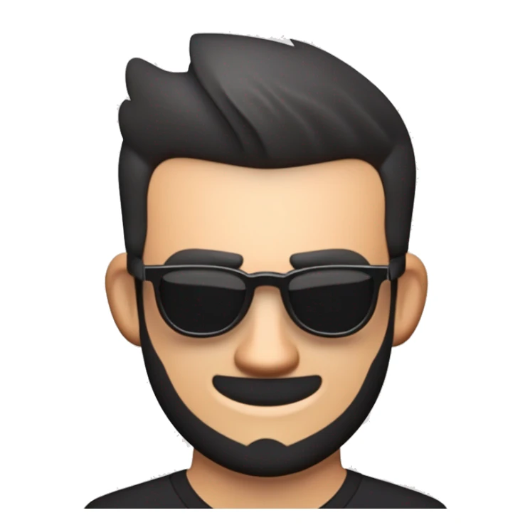 A tanned handsome white man with black short hair, dark glasses and a small beard, a small mohawk hairstyle sticker