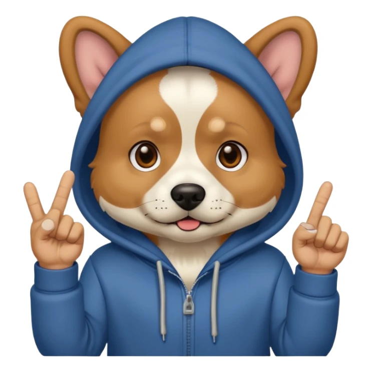 Dog wearing a hoodie with a middle finger sticker