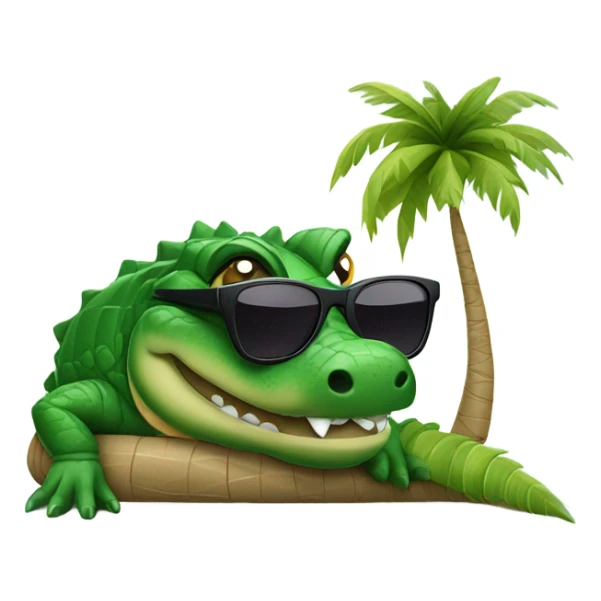 alligator with sunglasses under a palm tree by the ocean sticker