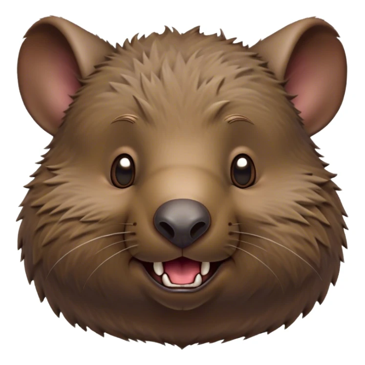 Cinematic Comical Wombat Portrait Emoji, Head tilted dramatically with an exaggeratedly amused expression, featuring a striking, glossy shaggy brown fur with bold textures and wide, expressive eyes filled with playful disbelief, Simplified yet hilariously expressive features, highly detailed, glowing with a slightly sassy glow, high shine, dramatic yet playful, stylized with an air of cheeky bush mischief, bright and endearing, soft glowing outline, capturing the essence of a spirited and over‐the‐top wombat, so meme‐worthy it feels like it could snort its way into internet fame instantly! sticker