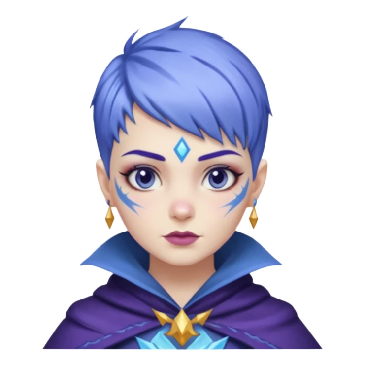 Frost wizard woman short blueviolet hair cheek tattooing. sticker
