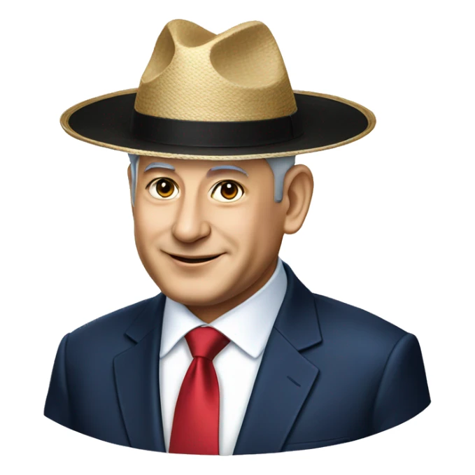 Netanyahu wearing a traditional Korean hat sticker