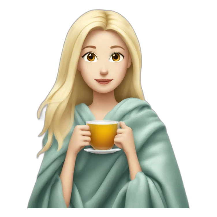 White blonde Girl drinking tea with blanket on sticker