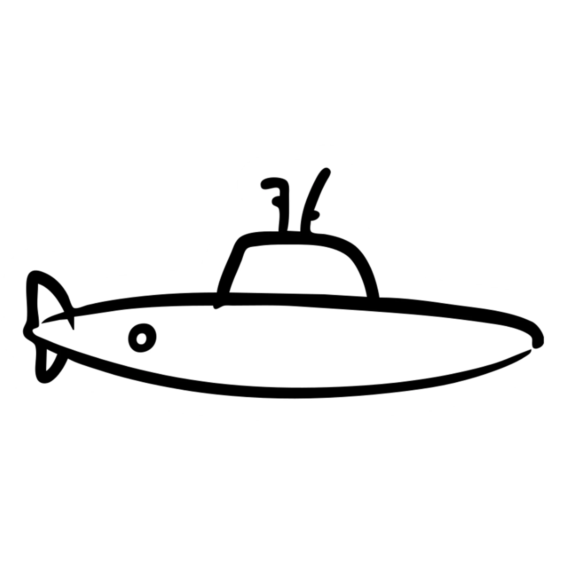 Submarine underwater vessel with periscope, hand drawn style sticker