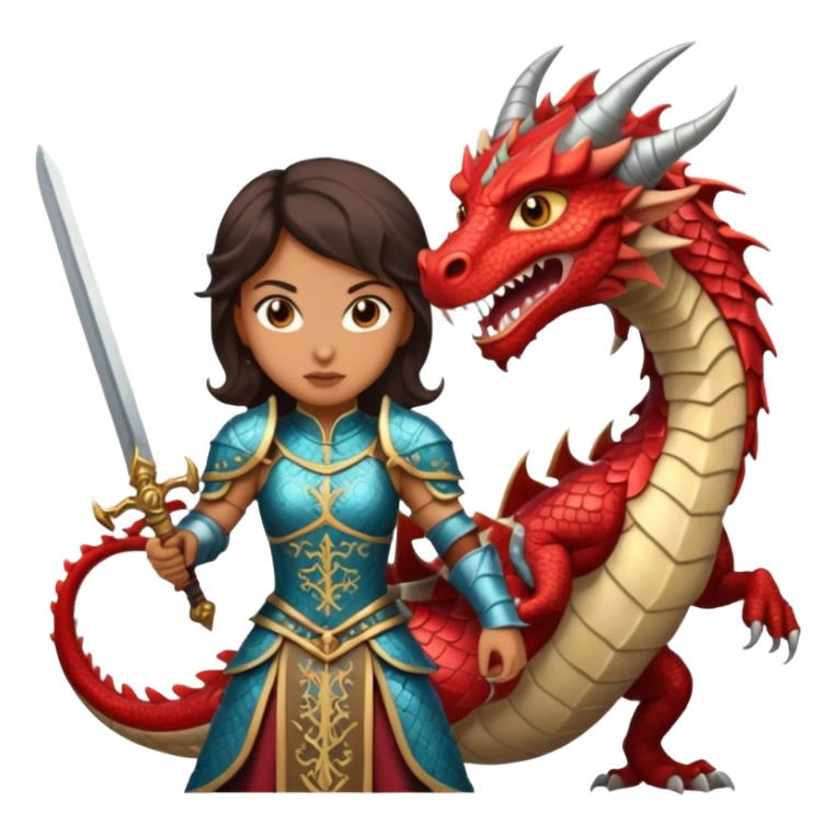 a fierce Latina in armor sword fighting a dragon sticker