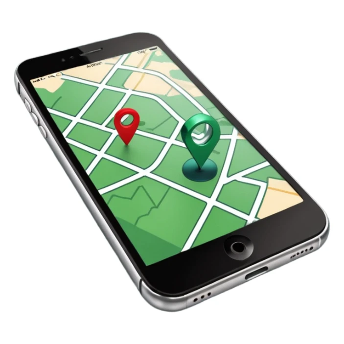 dark green geotag pointing to map on dark green iphone display sticker