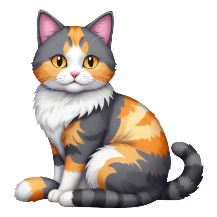 full body large dark grey and white cat cuddling a colourful light patched calico + white tabby cat  sticker