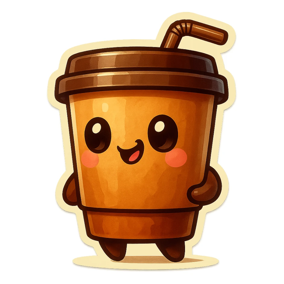 Tall coffee cup, amused, drinking coffee with straw, looking sideways sticker