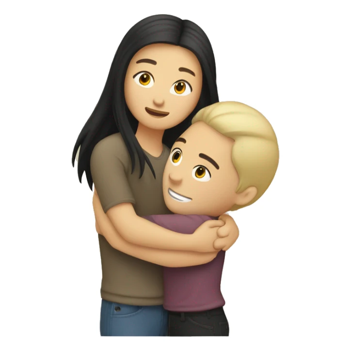 brunette asian girl hugging blonde Caucasian man sticker