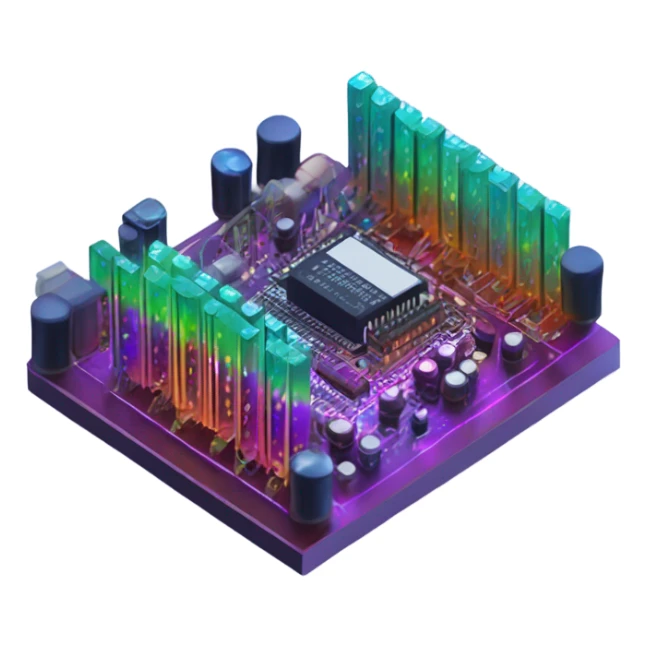 circuit board with rainbow LEDs, simple, isometric, masterpiece, cell shaded sticker
