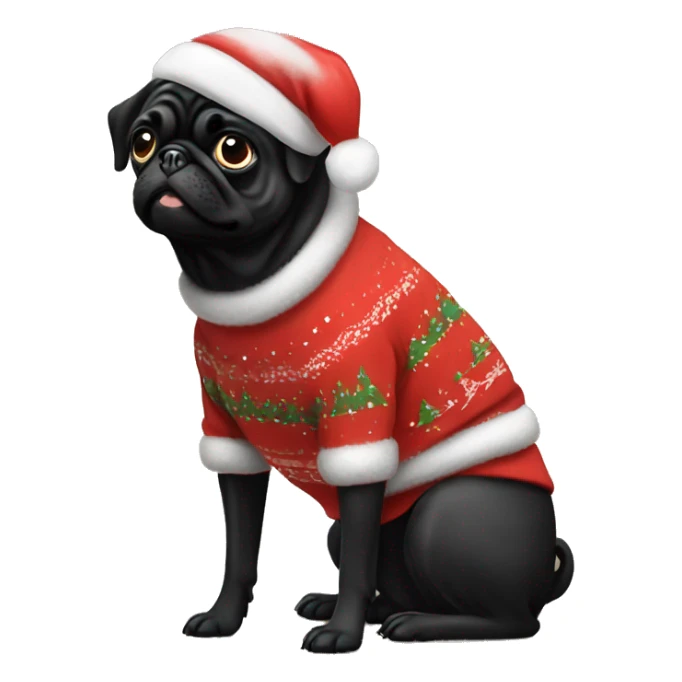Black pug dog wearing christmas Sweatshirt  sticker