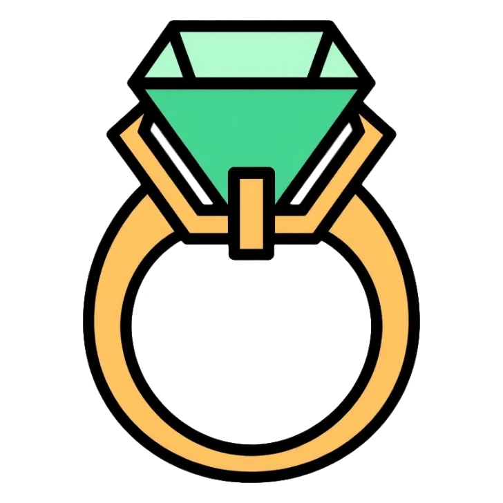 Elegant diamond ring with gold band and emerald-shaped diamond gemstone sticker