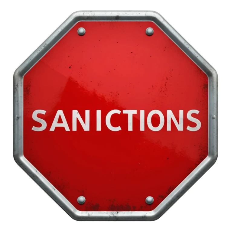 red, road sign, hexagonal, with the inscription sanctions sticker