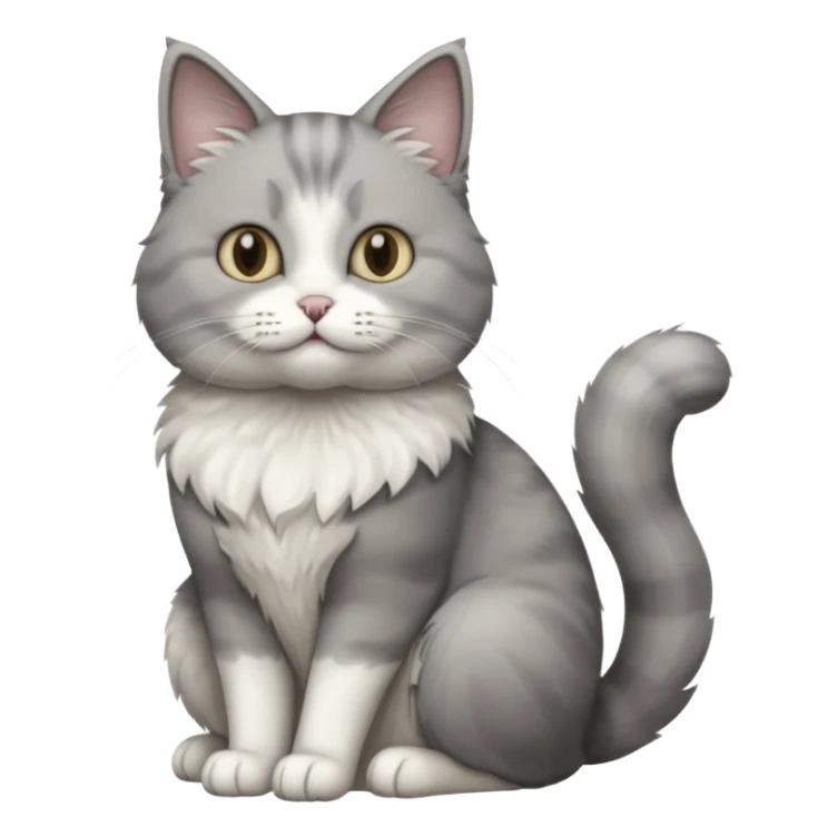 a realistic looking very fluffy grey and white cat sitting up straight sticker