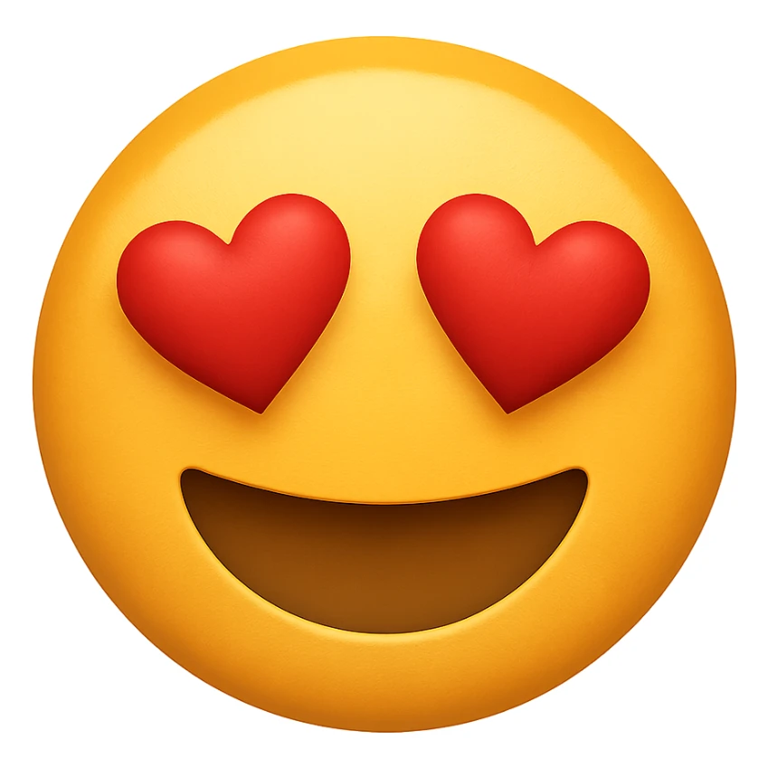 yellow face with heart eyes emoji, digital illustration sticker