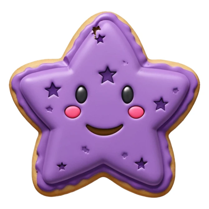 realistic pastel purple cookie with a soft, crumbly texture, fine surface cracks, matte baked finish, star-shaped jam cutout revealing glossy dark berry filling sticker