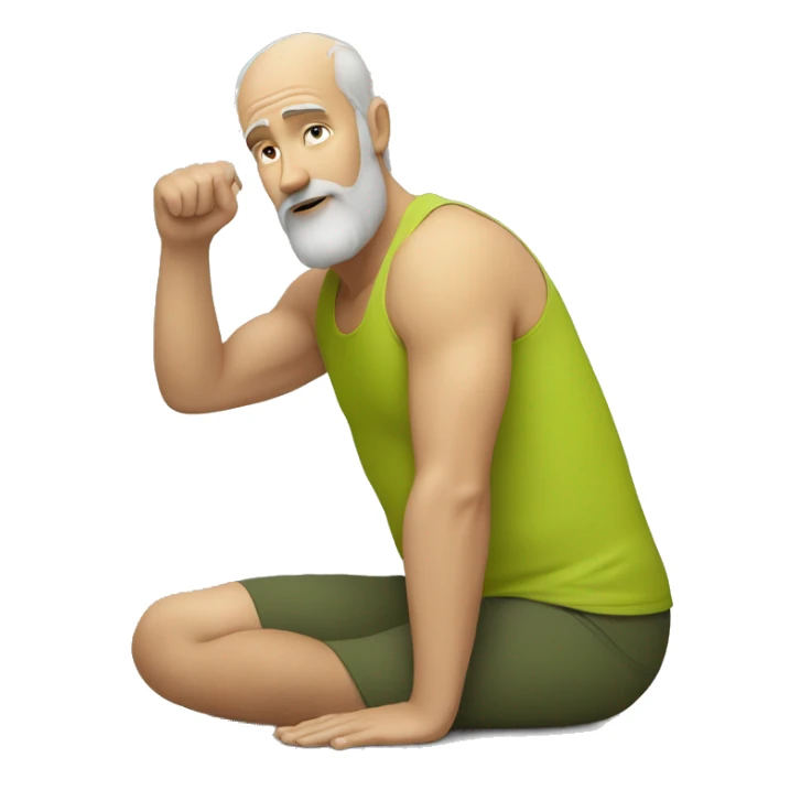 white bearded man doing yoga wearing a chartreuse tank top  sticker