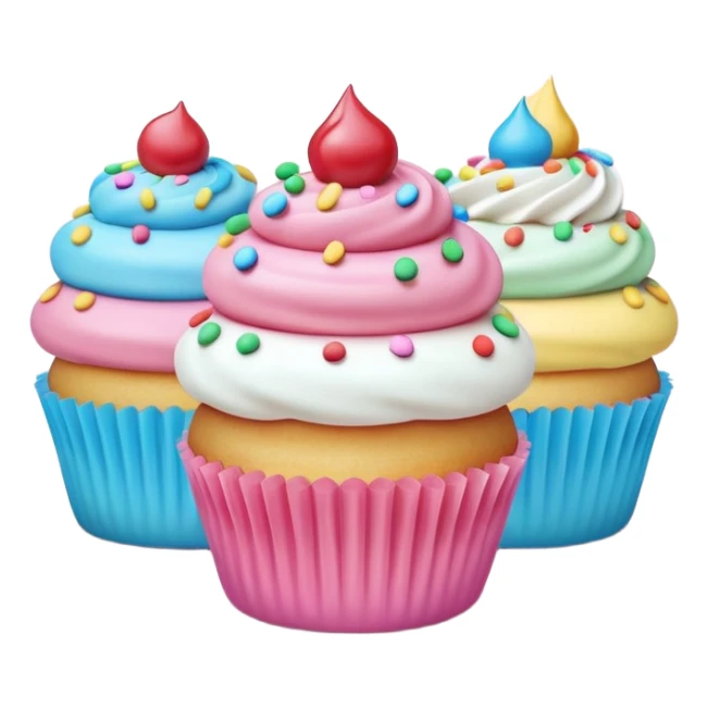 A 3D cartoon poster design advertising cupcakes, with bright pastel colors, clean text and borders, soft background, realistic Memoji-style layout. sticker