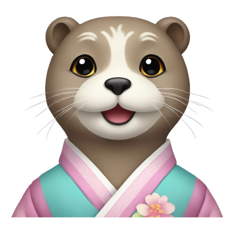 An otter face dressed in pastel-colored traditional Korean hanbok sticker