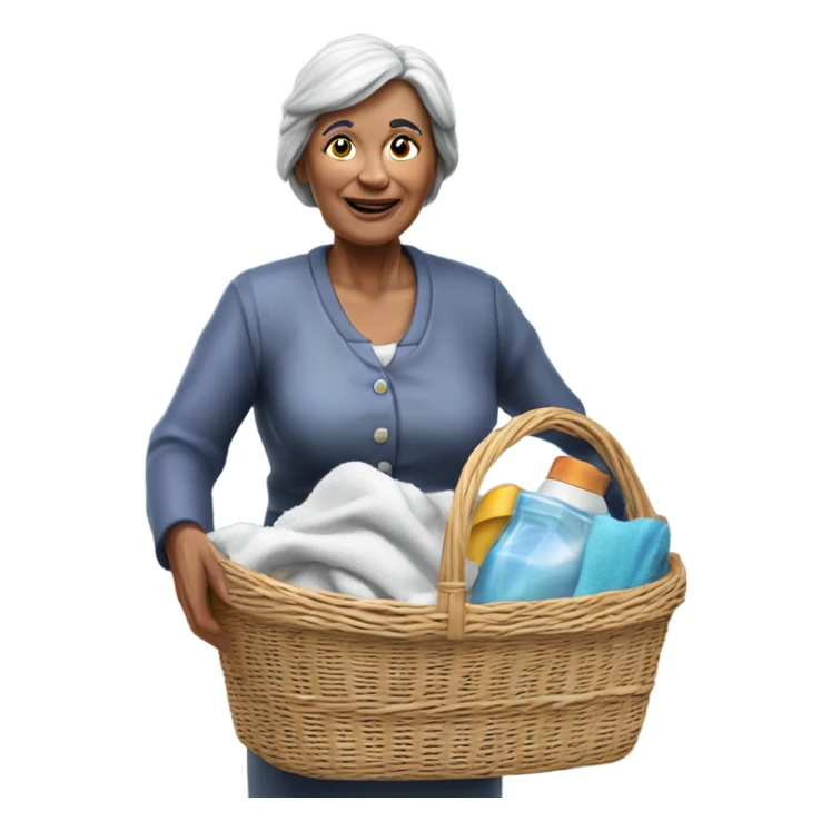 3d hyper realistic senior woman carrying washing basket  sticker
