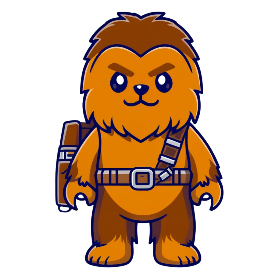 Chewbacca wookiee character with brown fur and bandolier sticker