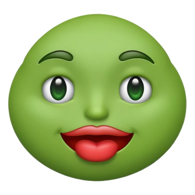 Can you make a green emoji. the eyes look to the side. with a pouting lips sticker