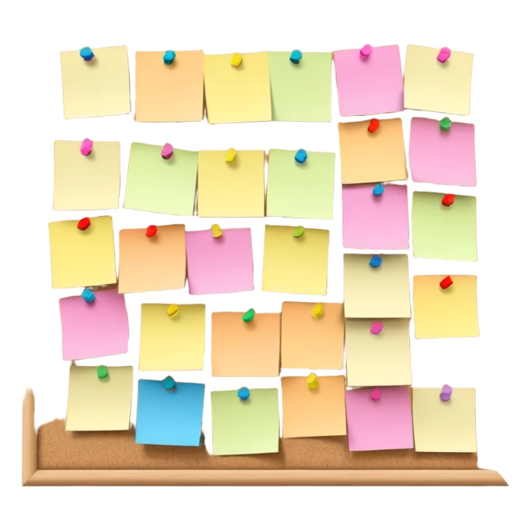 bulletin board with sticky notes pinned to it sticker