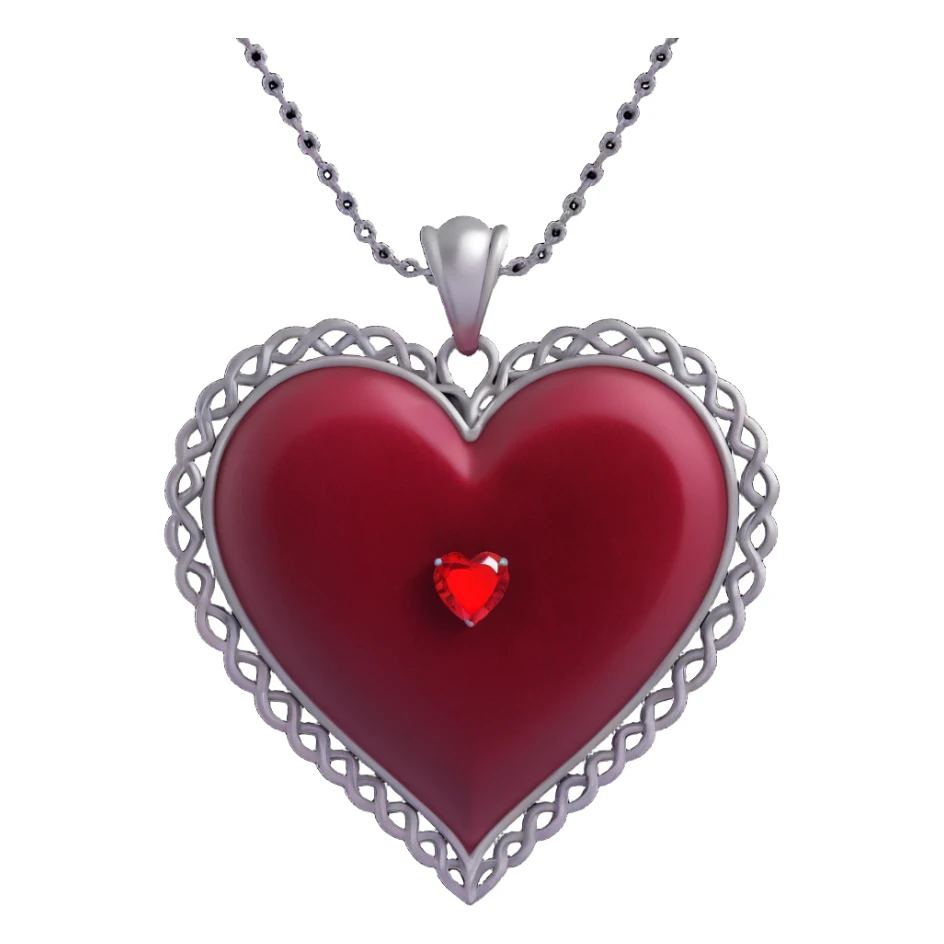 3D emoji gothic heart, black velvet texture, silver chain, blood red gemstone, ornate and dramatic sticker