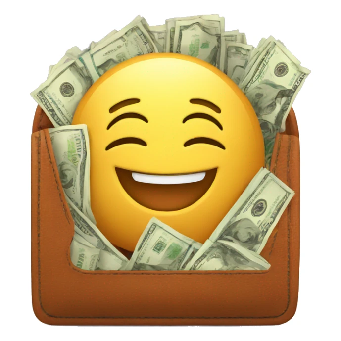 full of money wallet with happy emotion sticker