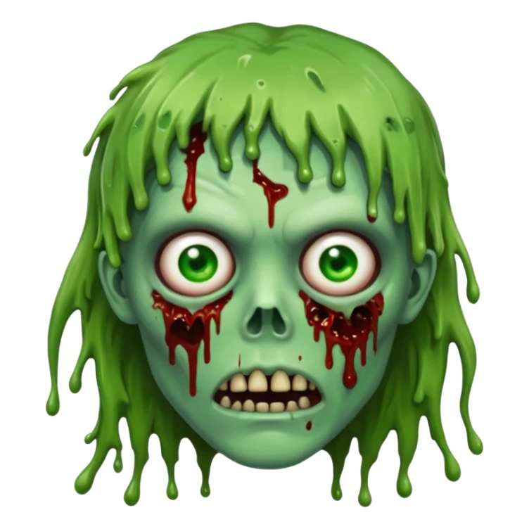 zombie slime youthful face, messy brown fringe, sticker